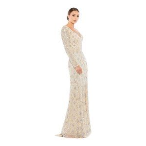 Mac Duggal Gold Sequin Long Sleeve Gown